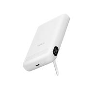Belkin UltraCharge Pro Batterie Externe 10000mAh avec Qi2 25W, Chargeur Portable 2-en-1 USB-C avec Anneau Magnétique, Support Intégré, Écran Numérique, pour iPhone, Galaxy, Pixel, iPad, etc., Blanc