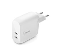 Belkin WCB006VFWH - Chargeur Secteur Intérieur 40W, 2 Ports USB Type-C Power Delivery 3.0, Blanc - Compatible Smartphone & Tablette