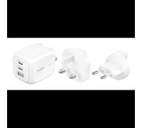 Belkin BoostCharge Pro adaptateur secteur - GaN - 2 x USB-C, USB - 70 Watt - avec kit d'adaptateur de voyage