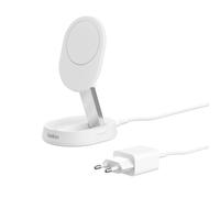 BELKINBOOST CHARGE Pro Qi2 Chargeur sans fil magnétique et pliable à induction 15 W compatible MagSafe pour iPhone 16/15/14 et AirPods, adaptateur secteur 20 W inclus - Blanc