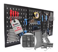Belko® Ensemble de tableau à outils gris en set de 2 | chaque 120x60 cm (combinable en 240x60 cm ou 120x120 cm) | incl. set de crochets et étagères 34 pièces | Tableau à outils en métal perforé