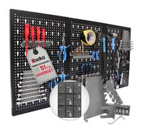 Belko® Ensemble de tableau à outils Gris Lot de 3 | chaque 120x60 cm (combinable en 360x60 cm, 120x180 cm ou 180x120 cm) | incl. Set de crochets et étagères 51 pièces | Tableau à outils en métal