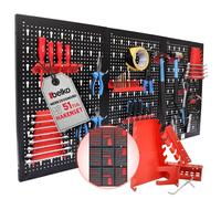 Belko® Ensemble de tableau à outils Rouge 3 pièces | chaque 120x60 cm (combinable en 360x60 cm, 120x180 cm ou 180x120 cm) | in nsemble de crochets et étagères 51 pièces | Tableau à outils en métal