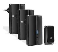 Bell4U Sonnette sans Fil Exterieur Étanche, 3 Récepteur IP65 Étanche 100 Mètres Sonnette Electronique, 51 Mélodies 4-Niveaux LED Bleu, Piles Non requises, Noir