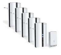 Bell4U Sonnette sans fil exterieur etanche - 5 destinataires - sonnette sans fil auto-alimentée 100 m, sonnette électronique étanche IP65, carillon lumineux LED, 52 mélodies, 4 niveaux de volume