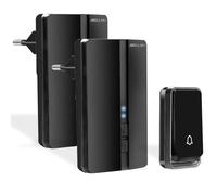 Bell4U Sonnette sans Fil Exterieur Etanche avec 2 Récepteurs, Portée de 200M, IP65 Etanche Carillon, 51 Mélodies et 5 Niveaux Volume, Indicateur LED Bleu, pour Maison, Hôtel -Noir