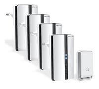 Bell4U Sonnette sans Fil Exterieur Etanche avec 4 Récepteurs, Portée de 200M, IP65 Etanche Carillon, 51 Mélodies et 5 Niveaux Volume, Indicateur LED Bleu, pour Maison, Hôtel -Blanc