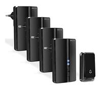 Bell4U Sonnette sans Fil Exterieur Etanche avec 4 Récepteurs, Portée de 200M, IP65 Etanche Carillon, 51 Mélodies et 5 Niveaux Volume, Indicateur LED Bleu, pour Maison, Hôtel - Noir