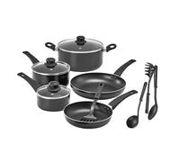 bella Batterie de cuisine, 12 pièces avec ustensiles, antiadhésifs, sans PFOA, surface de cuisson résistante aux rayures, compatible avec toutes les cuisinières, nylon et aluminium, noir