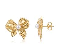 BELLA-Bee Boucles d'oreilles en or et perles pour femme, plaqué or 18 carats, boucles d'oreilles vintage texturées avec perles, boucles d'oreilles pour femme, cadeau de mariage quotidien, one size
