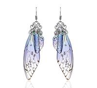 BELLA-Bee Boucles d'oreilles pendantes en forme d'aile de papillon plaqué or avec strass pour femme, middle, Laiton, Pas de pierre précieuse