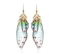 BELLA-Bee Boucles d'oreilles pendantes en forme d'aile de papillon plaqué or avec strass pour femme, middle, Laiton, Pas de pierre précieuse