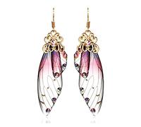 BELLA-Bee Boucles d'oreilles pendantes en forme d'aile de papillon plaqué or avec strass pour femme, middle, Laiton, Pas de pierre précieuse