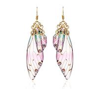 BELLA-Bee Boucles d'oreilles pendantes en forme d'aile de papillon plaqué or avec strass pour femme, middle, Laiton, Pas de pierre précieuse