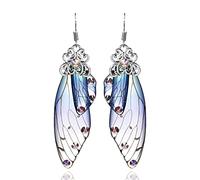 BELLA-Bee Boucles d'oreilles pendantes en forme d'aile de papillon plaqué or avec strass pour femme, middle, Laiton, Pas de pierre précieuse
