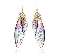 BELLA-Bee Boucles d'oreilles pendantes en forme d'aile de papillon plaqué or avec strass pour femme, middle, Laiton, Pas de pierre précieuse
