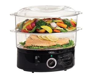 bella Cuiseur vapeur à deux niveaux avec paniers empilables et base amovible pour une cuisson rapide et simultanée - Arrêt automatique et protection contre la sécheresse et l’ébullition, 7 L, noir