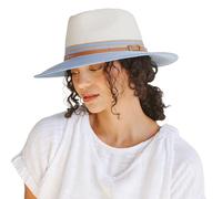 Bella Fedora Chapeau UPF 50 Femme Chapeau d'été Pliable pour Femme Anti UV M/58cm Taille Régable - Taille: M-L/58cm - Ivoire/Bleu