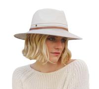 Bella Fedora Chapeau UPF 50 Femme Chapeau d'été Pliable pour Femme Anti UV M/58cm Taille Régable - Taille: L-XL/61cm - Ivoire/Pierre