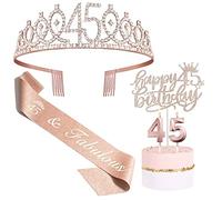 Bella Meri Cadeaux d'anniversaire 45 ans pour femme : diadème, écharpe, décorations de gâteaux, bougies, décorations