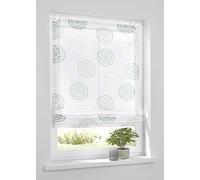Bella Store enrouleur à œillets Blanc imprimé Cercles Blanc/turquoise 60 x 140 cm Avec crochets de fenêtre