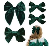 BellaBlend Lot de 4 nœuds en velours vert foncé avec pinces crocodiles faites à la main pour petites filles, accessoires de cheveux pour écolières (vert foncé)