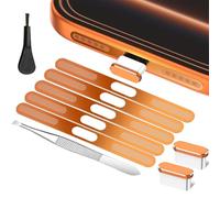 BellaBlend Protection Haut-Parleur - Compatible avec iPhone 17 Pro Max - Bouchons Anti-poussière USB-C avec Grille Haut-Parleur, Textile en métal - Orange (Non Compatible avec iPhone 17/17 Pro)