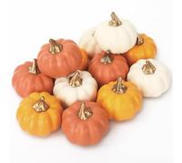 Bellabon 12 Pièces Blanche Citrouille de Décoration Kit Automne, Citrouille Halloween Decoration, Mini Petite Artificielle pour la Récolte d'automne Halloween Thanksgiving de Table à la Maison