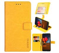 BellaCase Coque Wiko Y51 Étui en Cuir Premium Wiko Y51 [Emplacements pour Cartes] [Béquille] [Magnétique] Housse pour Smartphone Wiko Y51(Jaune)