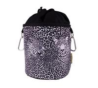 bellaCott Sac à Pinces à Linge Portable à Suspendre, en Coton avec 2 mousquetons Robustes, Fermeture à Cordon, Attache métallique pour Ranger Les Pinces à Linge, Ø 17 cm x 28 cm, Motif : léopard Noir