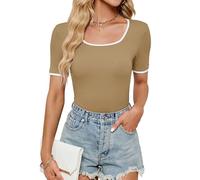 BellaDila Femmes Été Chic Manche Courtes Col Carré Tee Shirt Coupe Slim Tricot Basique Chemise Blouse pour Femme 2026