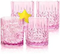 BELLAFORTE Lot de 4 verres courts incassables en plastique Tritan de 388,5 g - Myrtle Beach - Verres à whisky incassables - Sans BPA - Passe au lave-vaisselle - Rose