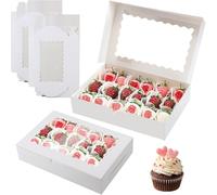 BellaGesundheit Lot de 20 boîtes à biscuits avec fenêtre - Blanches - 30,5 x 20,3 x 6,5 cm - Pour cupcakes, muffins, gâteaux, cadeaux et fêtes de Noël