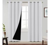 BellaHills 100% Rideaux Occultant 2 Panneaux Tenture,Occultante avec Doublure Noire Lumière Blocage à Oeillets,pour Maison Salon et Chambre,140x240CM,Blanc