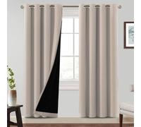 BellaHills 100% Rideaux Occultant 2 Panneaux Tenture,Occultante avec Doublure Noire Lumière Blocage à Oeillets,pour Maison Salon et Chambre,140x240CM,Beige Clair