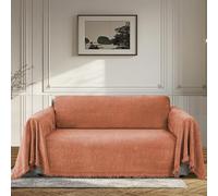 BellaHills Couverture Canapé 180x260 cm Orange Éclatant en Chenille Douce - Jeté Imperméable Réversible 2 Places Résistant aux Poils