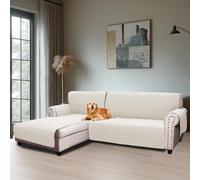 BellaHills Housse Canape d'angle 3 Places avec Accoudoirs,Protege Canape Impermeable,Housse Meridienne Côté Gauche Forme de L 247CM,Blanc Ivoire