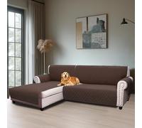 BellaHills Housse Canape d'angle 3 Places avec Accoudoirs,Protege Canape Impermeable,Housse Meridienne Côté Gauche Forme de L 247CM,Brun