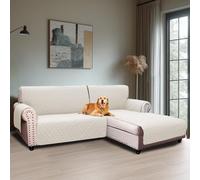 BellaHills Housse De Canapé Imperméable 2 Places,Meridienne Côté Droit,Housse Anti-Taches,Housse Lavable Machine,Forme de L 205cm,Blanc Ivoire