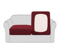 BellaHills Housse de coussin extensible pour canapé - Protection de meubles avec ourlet élastique - Tissu jacquard élasthanne à petits carreaux (2 housses de coussin de causeuse, rouge bordeaux)