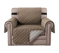 BellaHills Housse de Protection pour Chaise 1 Place pour Salon Housse de Meubles antidérapante pour Chiens/Animaux de Compagnie, Motif à Carreaux épais matelassé avec Sangle (1 Place -Taupe/Beige)