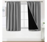 BellaHills Lot de 2 rideaux 100 % opaques avec galon fronceur, double couche - Isolation thermique - 137 x 117 cm (H x l) - Gris tourterelle