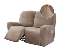 BellaHills Lot de 6 housses de canapé 2 places inclinables en velours extensible pour canapé à 2 coussins - Housses de meubles ajustées sur mesure, épaisses, douces et lavables - Taupe