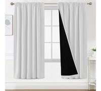 BellaHills Rideau Occultant 100% Noir Plissé pour Chambre et Salon, 132x214 cm, Anti-Bruit et Anti-UV, Rideau Énergie Économie,2 Panneaux,Blanc Grisé