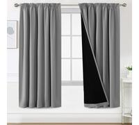 BellaHills Rideau Occultant 100% Noir Plissé pour Chambre et Salon, 132x214 cm, Anti-Bruit et Anti-UV, Rideau Énergie Économie,2 Panneaux,Gris Clair