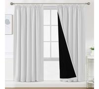 BellaHills Rideau Opaque Épais 100% Blanc Grisé Plissé, 140x240cm - Thermique et Anti-UV pour Appartement/Chambre, Dressing,2 Panneaux