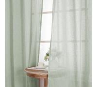 BellaHills Rideau Voilage Lin, Rideau Voilage, Voilage Interieurs avec Oeillets pour Fenêtre,Chambre Salon Coucher Lot de 2,Vert Sauge,140x160cm