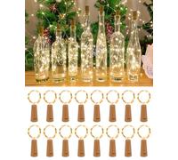 BELLALICHT Lot de 16 guirlandes lumineuses à LED pour bouteille - 2 m - 20 LED - Avec batterie - Pour décoration extérieure/intérieure - Pour fête, mariage, Noël - Blanc chaud