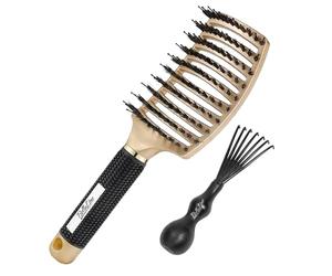 BellaLine Brosse à cheveux incurvée anti-traction - Démêlage sans douleur, convient aux cheveux secs et mouillés, légère, poignée ergonomique, universelle pour tous les types de cheveux, dorée