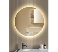 Bellanny Miroir de Salle de Bain avec Eclairage, Circulaire 60 x 60 CM, 3 Températures de Couleur, Dimmable, Réglage de L'heure, Miroir Décoratif Mural avec Tapis Anti-Buée
